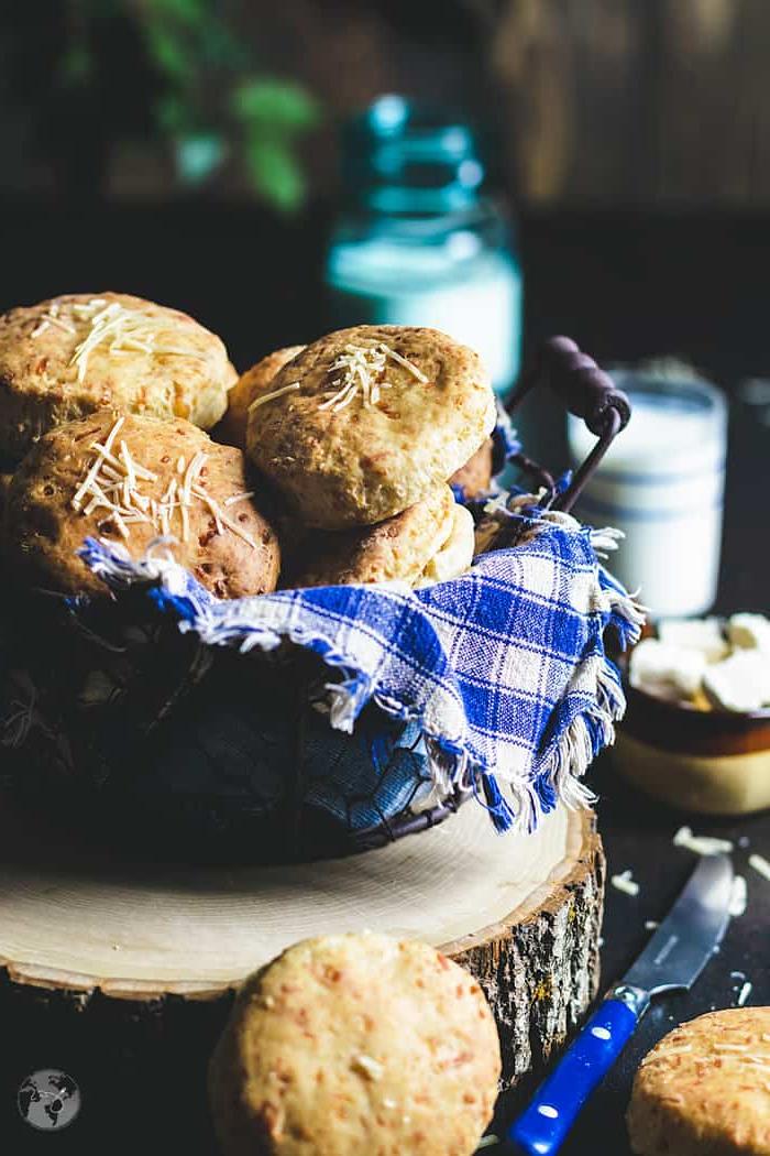 Basket with homemade buttermilk biscuits.