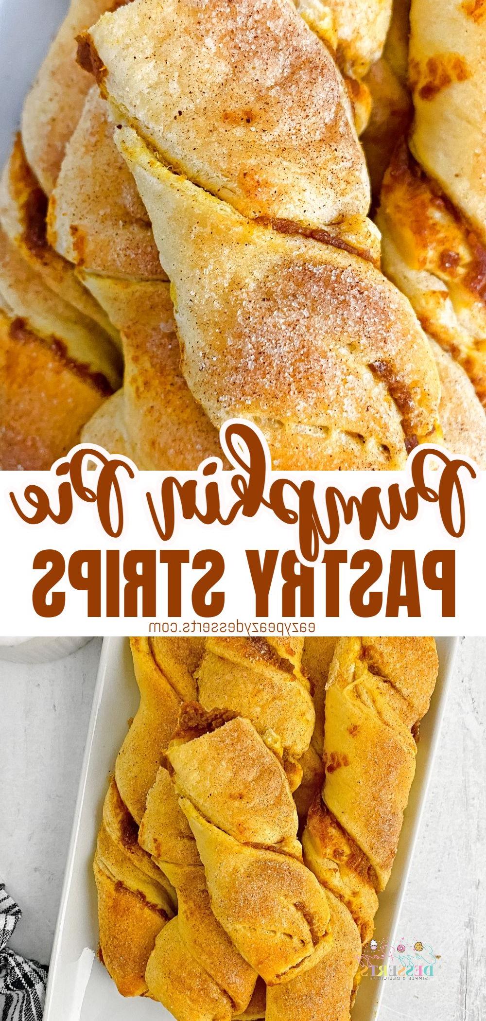 Photo collage of twisted pumpkin pastry strips