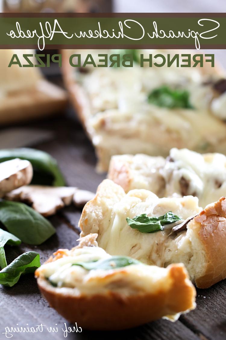 Spinach Chicken Alfredo French Bread Pizza on chef-in-training.com ...Super easy and great dinner for those busy days when there is no time for the kitchen! A family favorite! #dinner #recipe #pizza