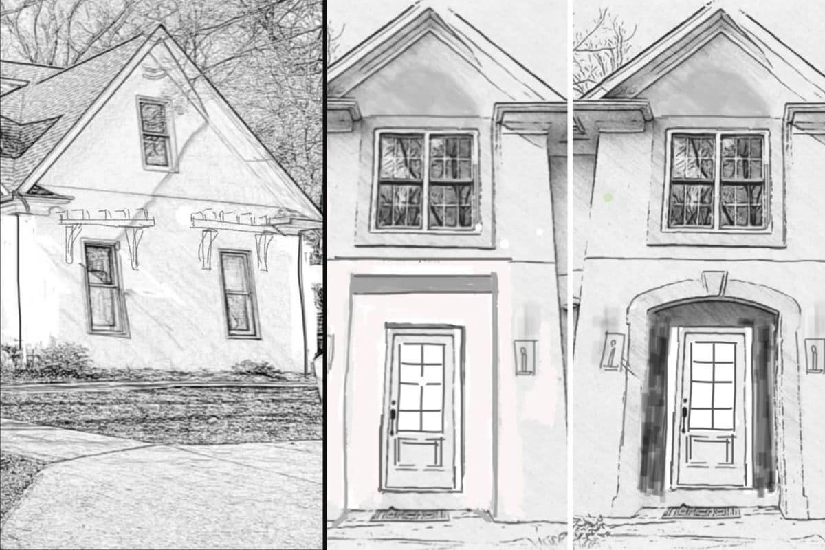 drawing of outside rendering of stucco exterior remodel